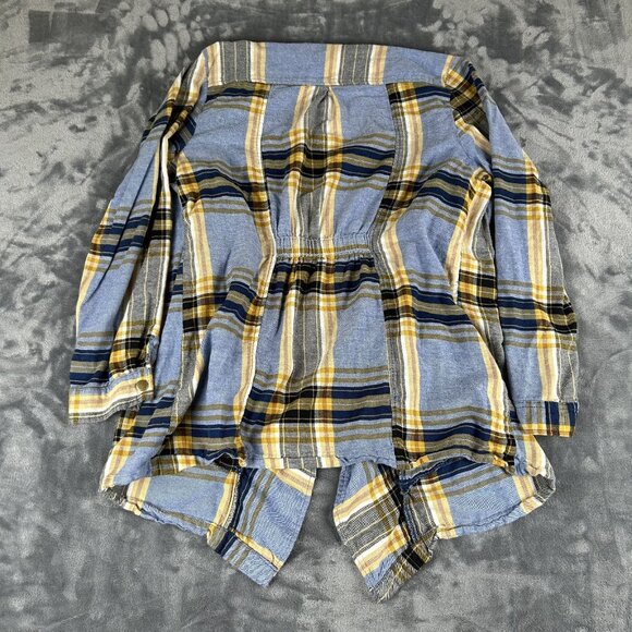 EST 1946 Blue Yellow Plaid Open Front Kimono Cardigan Women's Plus Size Large - Picture 6 of 7